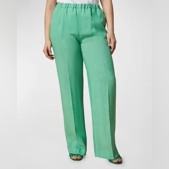 Marina Rinaldi Rocco High Rise Linen Trousers In Emerald Size 14 Coastal NWT - Picture 1 of 6